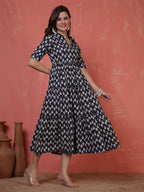 Antaran Blue Pure Cotton Tiered Printed Dress - Distacart