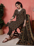 Antaran Black Pure Cotton Embroidered Kurta Pant Dupatta - Distacart