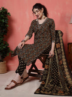 Antaran Black Pure Cotton Embroidered Kurta Pant Dupatta - Distacart