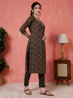 Antaran Black Pure Cotton Embroidered Kurta Pant Dupatta - Distacart