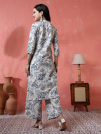 Antaran Off White Pure Cotton Printed Kurta Pant Set - Distacart