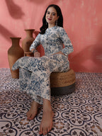 Antaran Off White Pure Cotton Printed Kurta Pant Set - Distacart