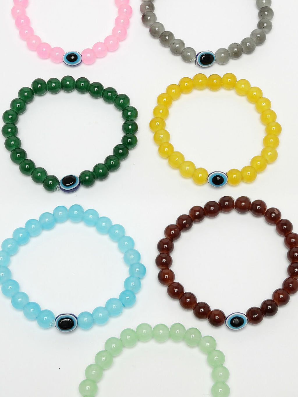 NVR Men & Women Set of 7 Crystals Beaded Evil Eye Elasticated Bracelet - Distacart