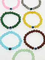 NVR Men & Women Set of 7 Crystals Beaded Evil Eye Elasticated Bracelet - Distacart