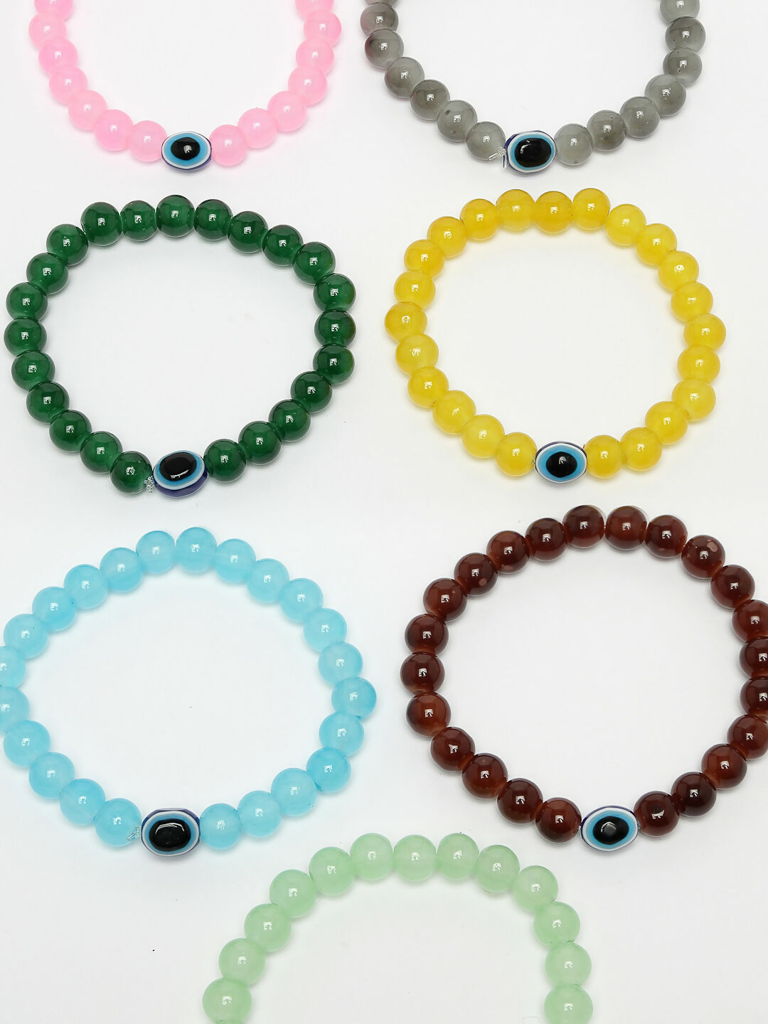 NVR Men & Women Set of 7 Crystals Beaded Evil Eye Elasticated Bracelet - Distacart