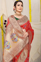 Jyoti Fashion Women's Red Patola Silk Zari Woven Saree with Blouse - Distacart