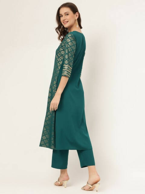 FIORRA Women's Teal Green Poly Crepe A-Line Kurta Set