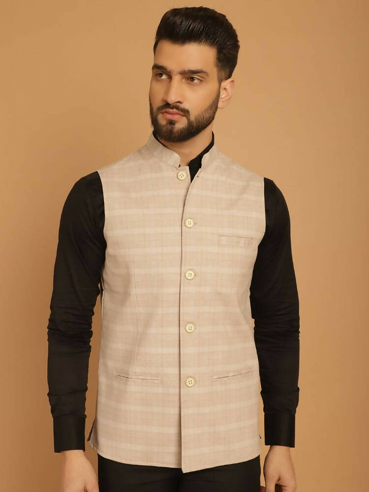 Even Apparels Nehru Jacket With Welt Pockets - Beige
