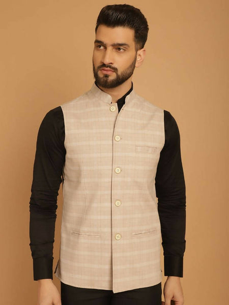 Even Apparels Nehru Jacket With Welt Pockets - Beige