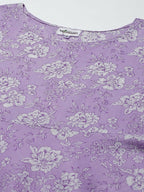 Miravan Women's Levender Floral Printed Anarkali Kurta