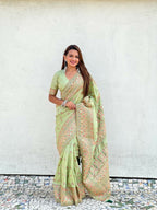 Pista Pashmina Silk Wevon Kashmiri Meenakari Designer Saree with Unstitched Blouse - Vandini