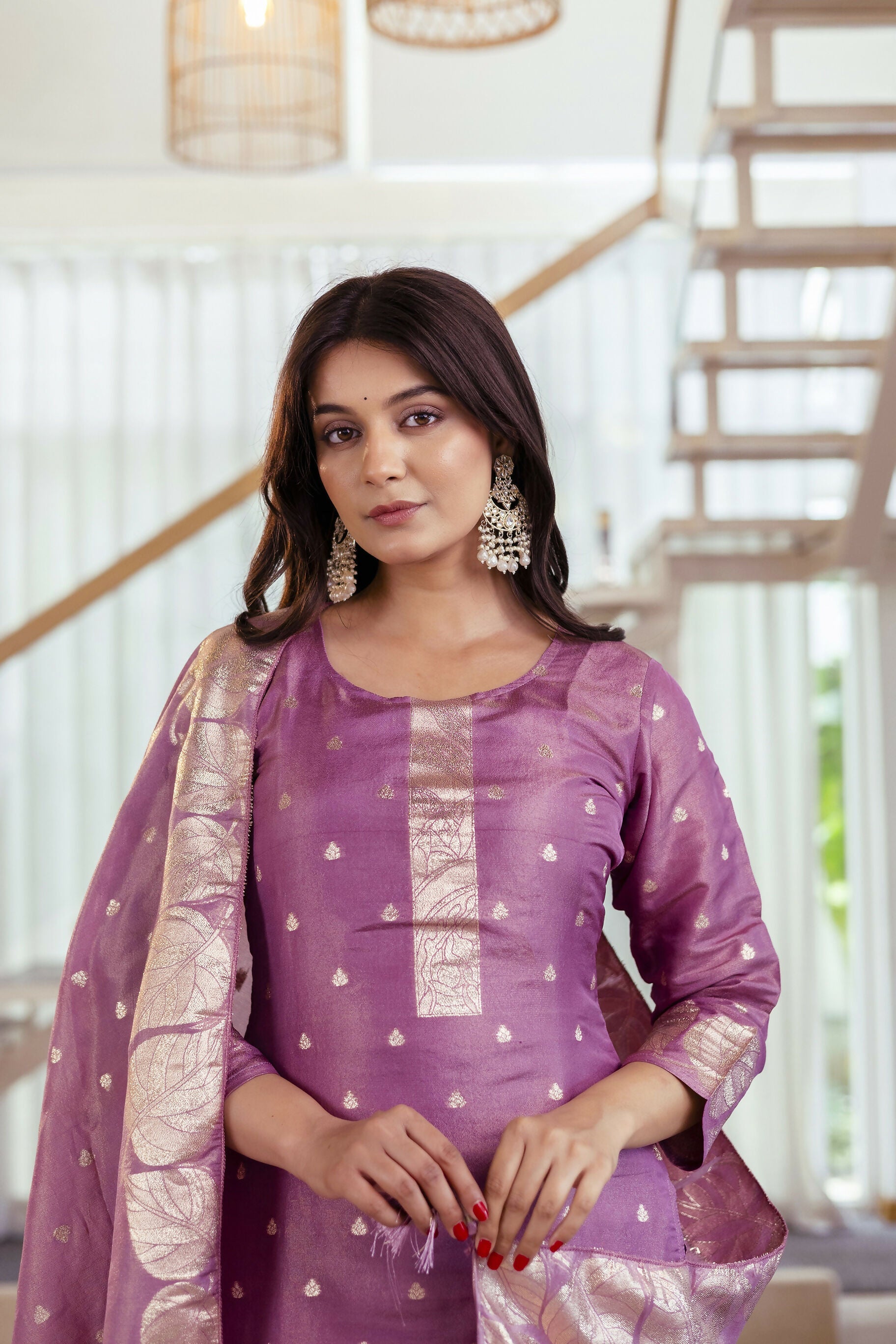 The52 Women's Beautiful Jacquard Butti Work Simmer Jacquard Fabric Straight Kurta Pant and Dupatta Set - Distacart