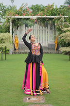 Teeya Creation Multi Colour Reyon Silk Gamathi Work Navratri lehenga Choli