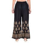 PAVONINE Black Color Golden Printed Rayon Fabric Sharara For Women - Distacart