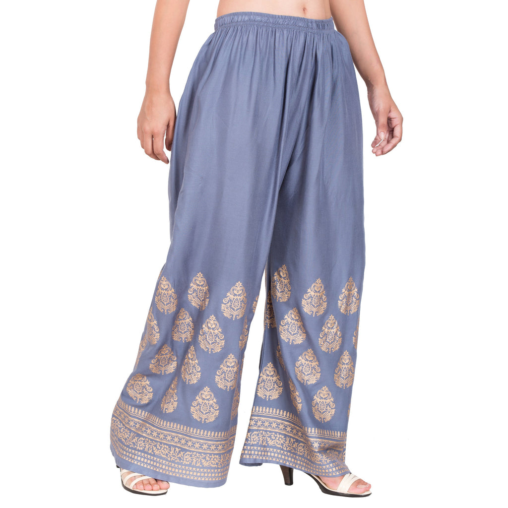 PAVONINE Grey Color Golden Printed Rayon Fabric Sharara For Women - Distacart