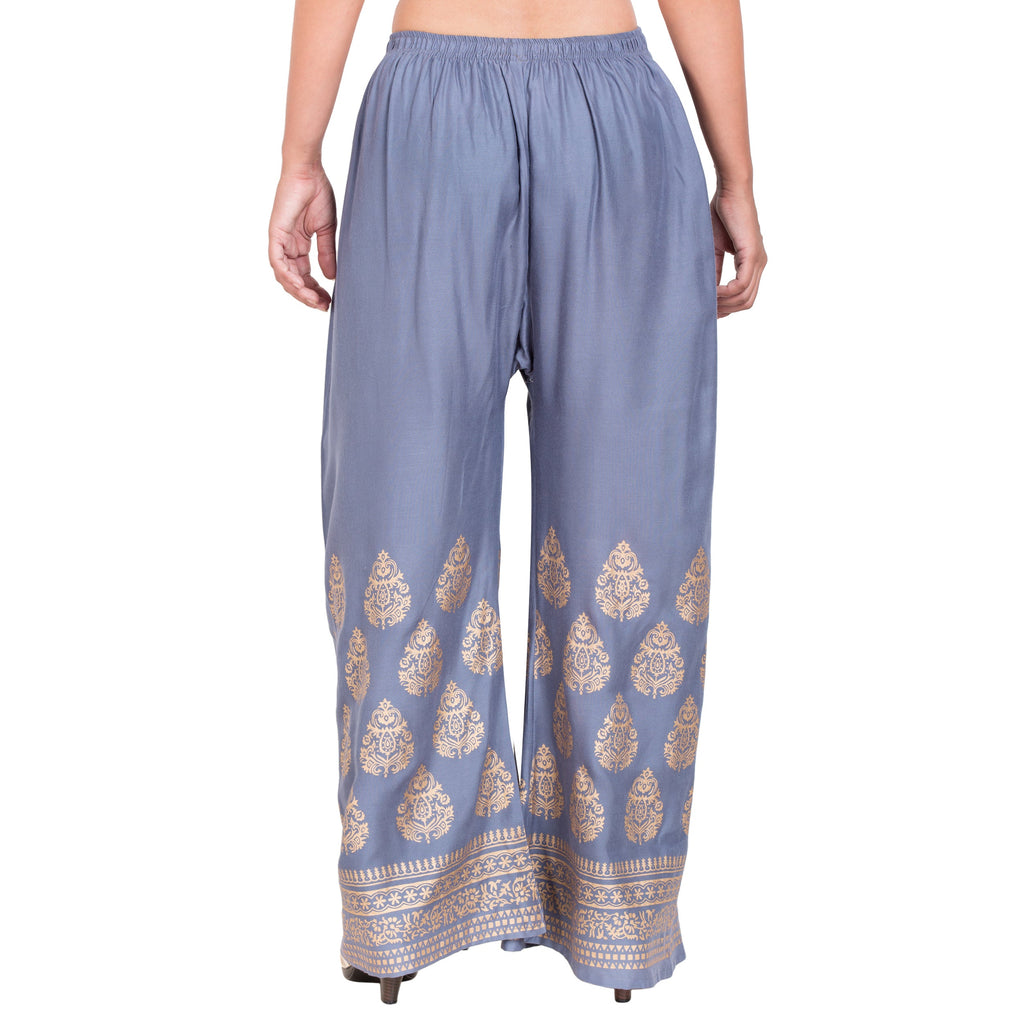 PAVONINE Grey Color Golden Printed Rayon Fabric Sharara For Women - Distacart