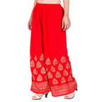 PAVONINE Red Color Golden Printed Rayon Fabric Sharara For Women - Distacart