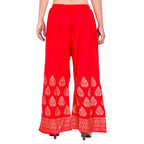 PAVONINE Red Color Golden Printed Rayon Fabric Sharara For Women - Distacart