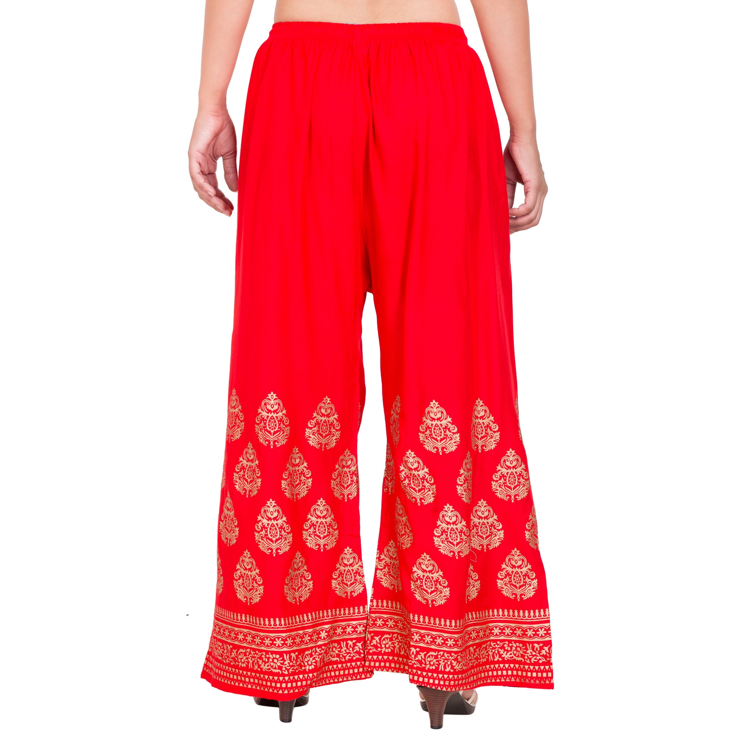 PAVONINE Red Color Golden Printed Rayon Fabric Sharara For Women - Distacart