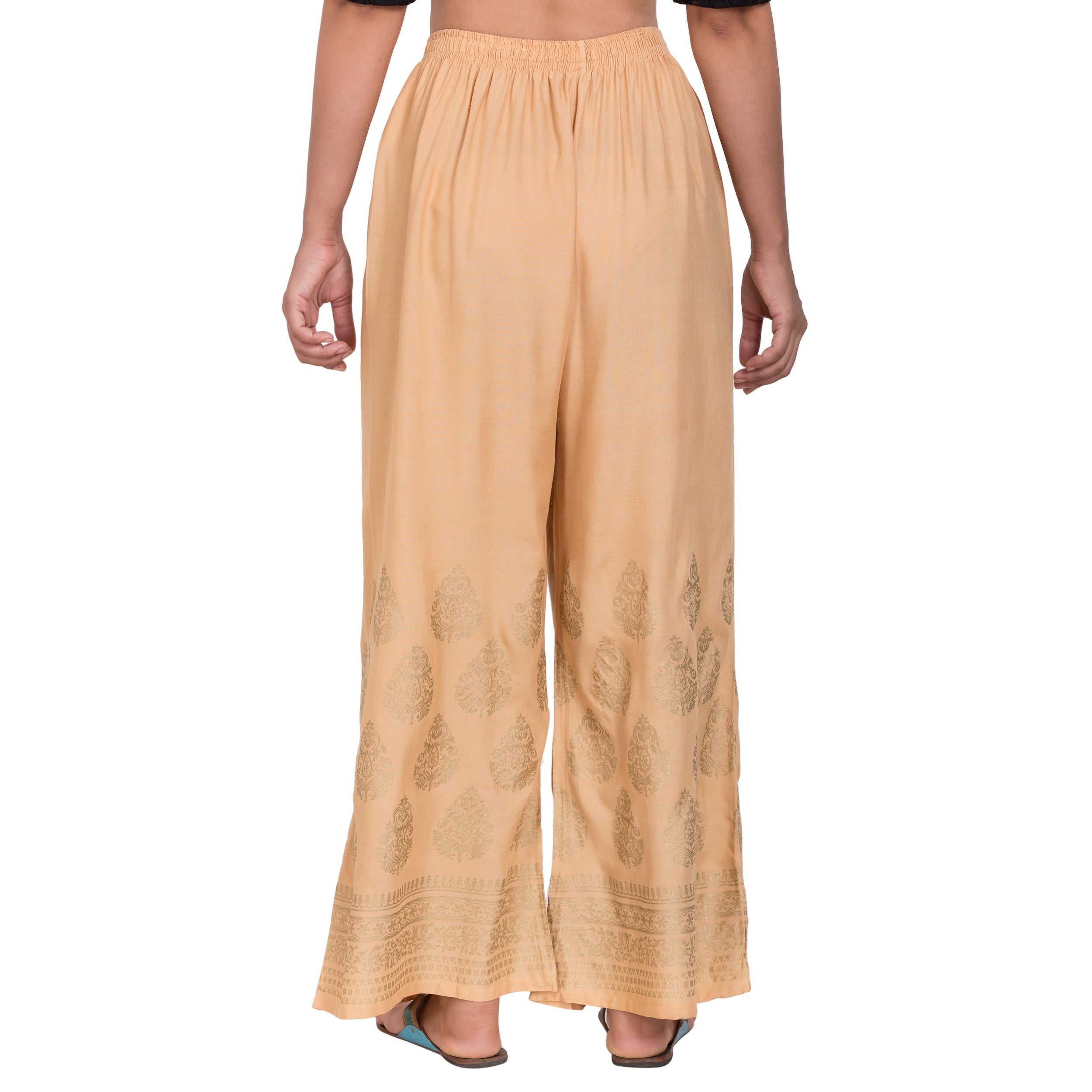 PAVONINE Beige Color Golden Printed Rayon Fabric Sharara For Women - Distacart