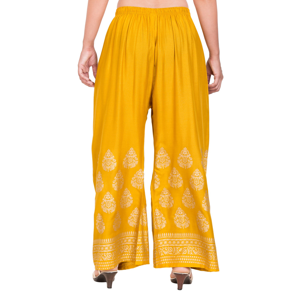 PAVONINE Mustard Color Golden Printed Rayon Fabric Sharara For Women - Distacart
