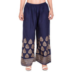 PAVONINE Navy Blue Color Golden Printed Rayon Fabric Sharara For Women - Distacart