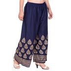 PAVONINE Navy Blue Color Golden Printed Rayon Fabric Sharara For Women - Distacart