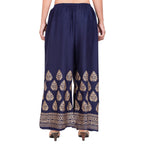 PAVONINE Navy Blue Color Golden Printed Rayon Fabric Sharara For Women - Distacart