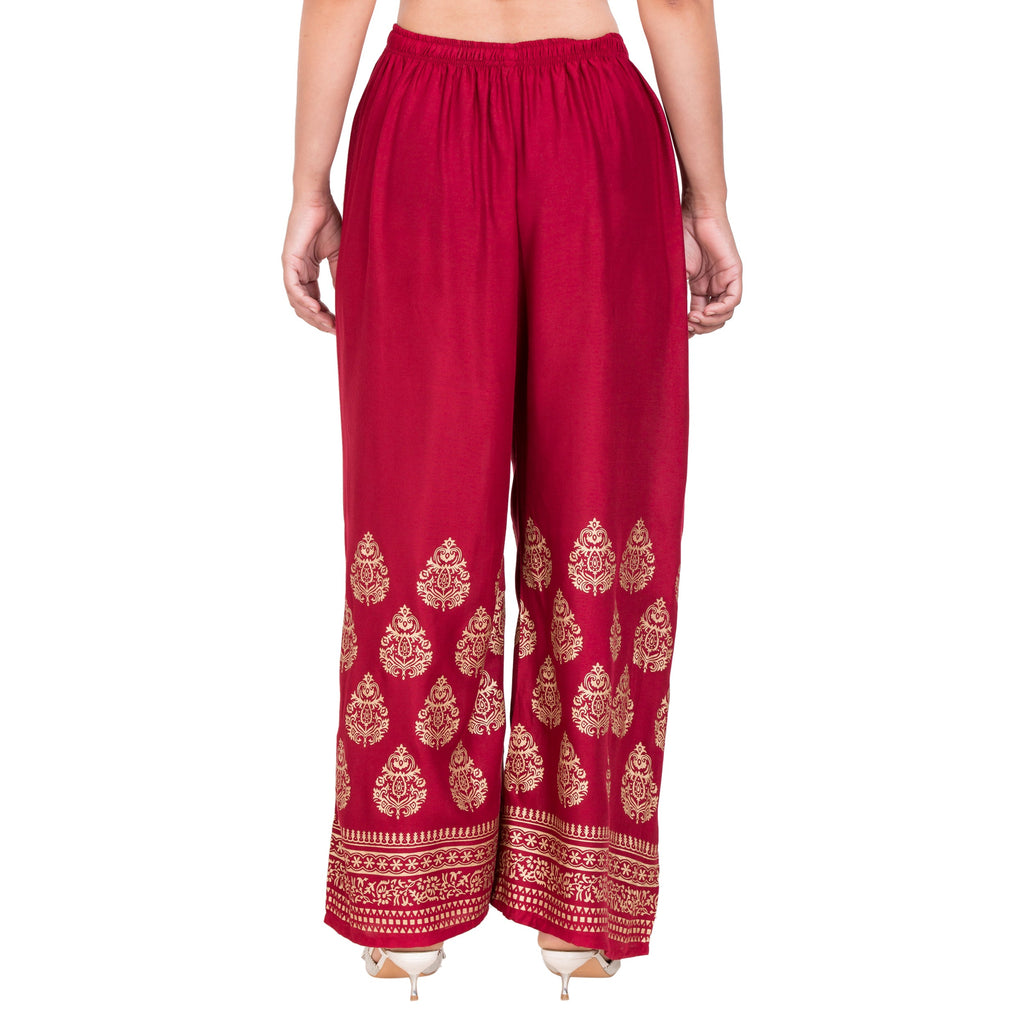 PAVONINE Maroon Color Golden Printed Rayon Fabric Sharara For Women - Distacart