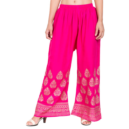 PAVONINE Rani Color Golden Printed Rayon Fabric Sharara For Women