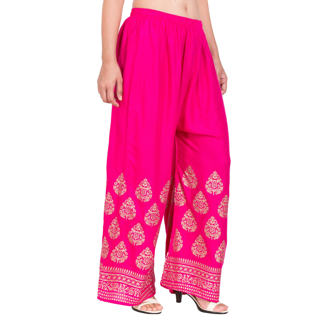 PAVONINE Rani Color Golden Printed Rayon Fabric Sharara For Women - Distacart