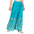 PAVONINE Rama Green Color Golden Printed Rayon Fabric Sharara For Women - Distacart