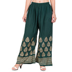PAVONINE Bottle Green Color Golden Printed Rayon Fabric Sharara For Women - Distacart