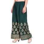 PAVONINE Bottle Green Color Golden Printed Rayon Fabric Sharara For Women - Distacart