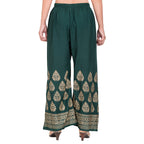 PAVONINE Bottle Green Color Golden Printed Rayon Fabric Sharara For Women - Distacart