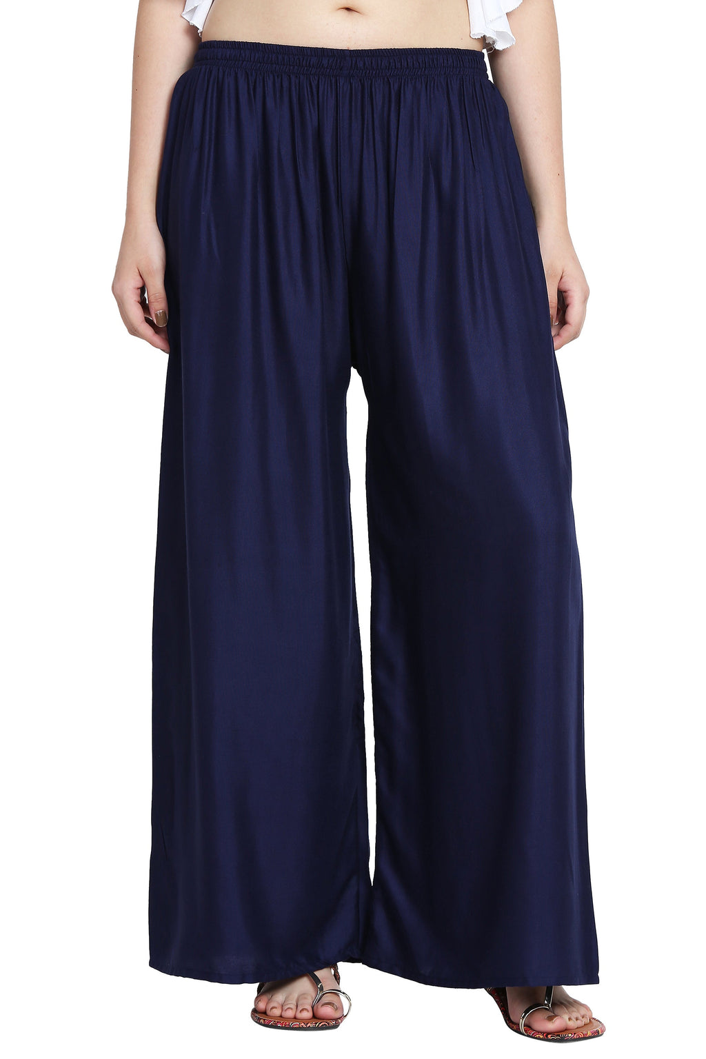 PAVONINE Navy Blue Color Rayon Fabric Half Flared Sharara For Women - Distacart