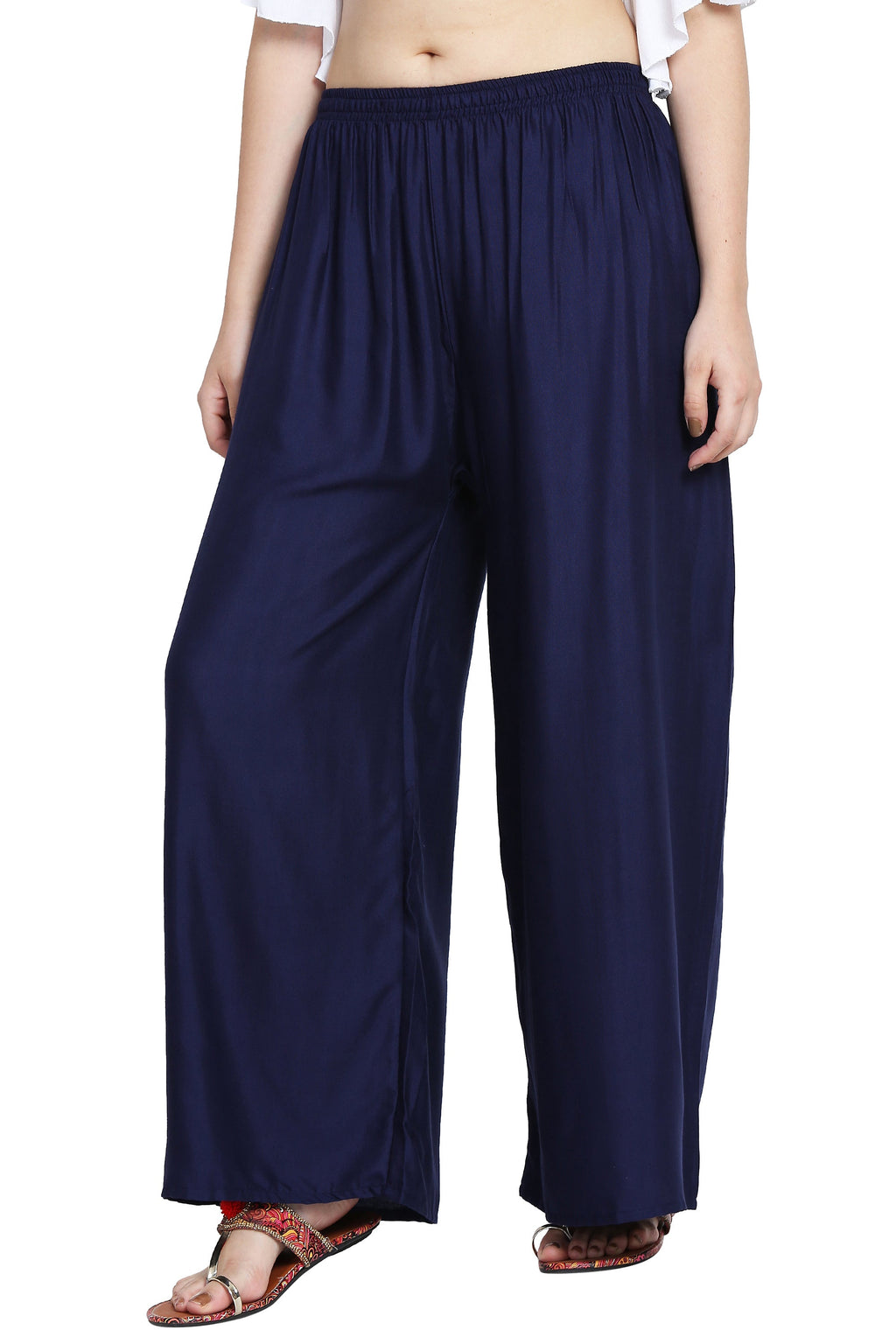 PAVONINE Navy Blue Color Rayon Fabric Half Flared Sharara For Women - Distacart