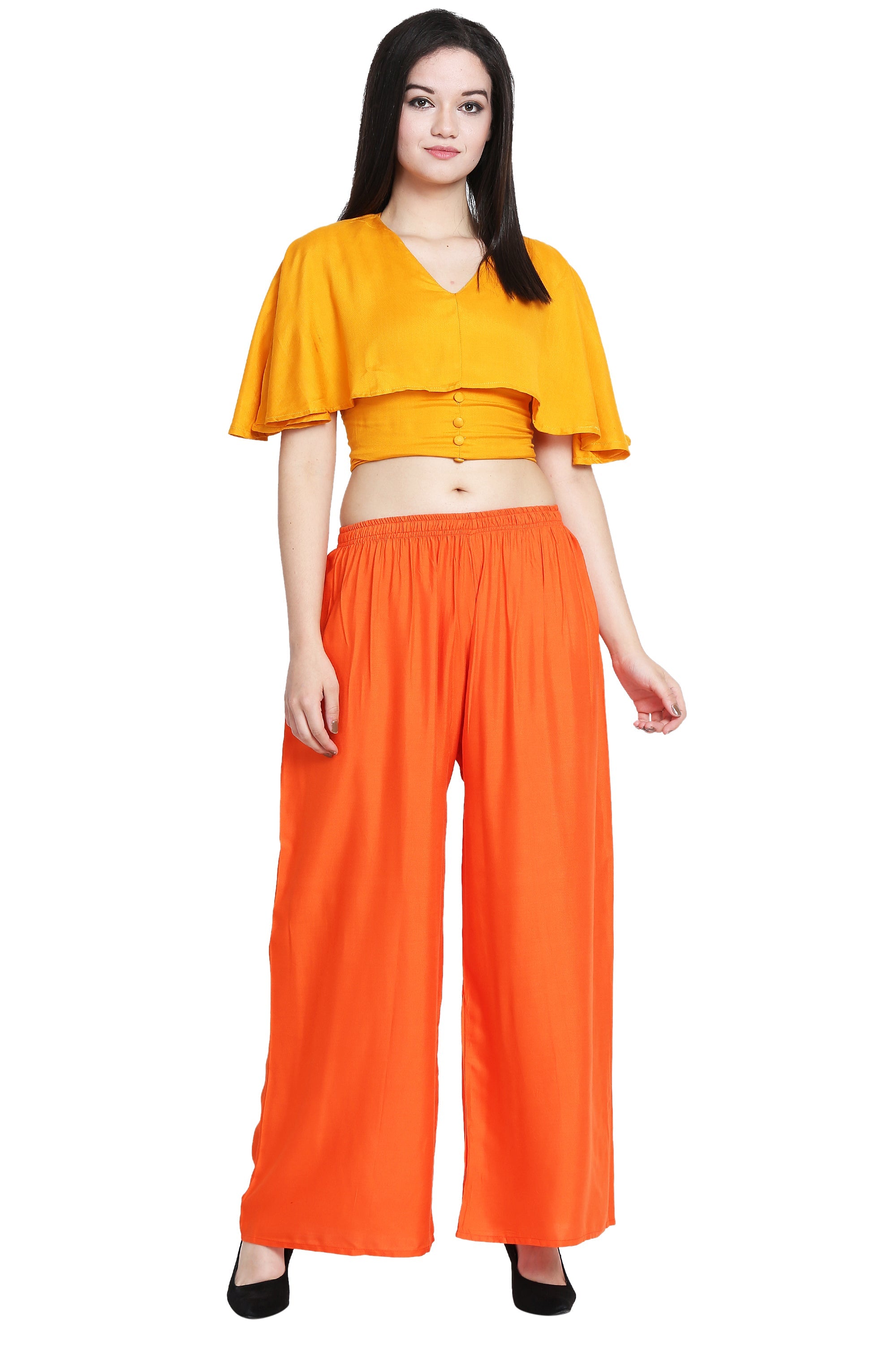 PAVONINE Orange Color Rayon Fabric Half Flared Sharara For Women - Distacart
