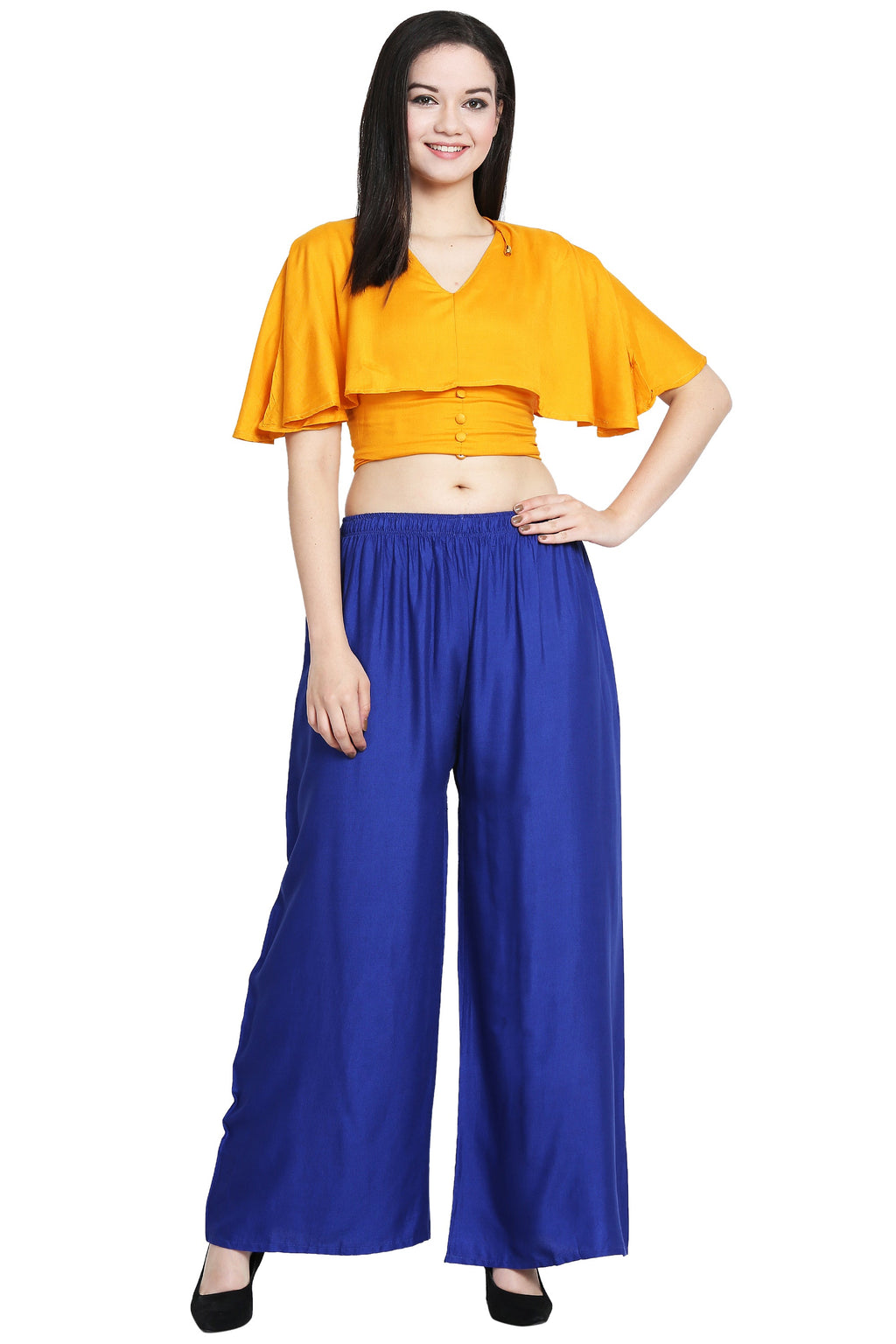 PAVONINE Royal Blue Color Rayon Fabric Half Flared Sharara For Women - Distacart
