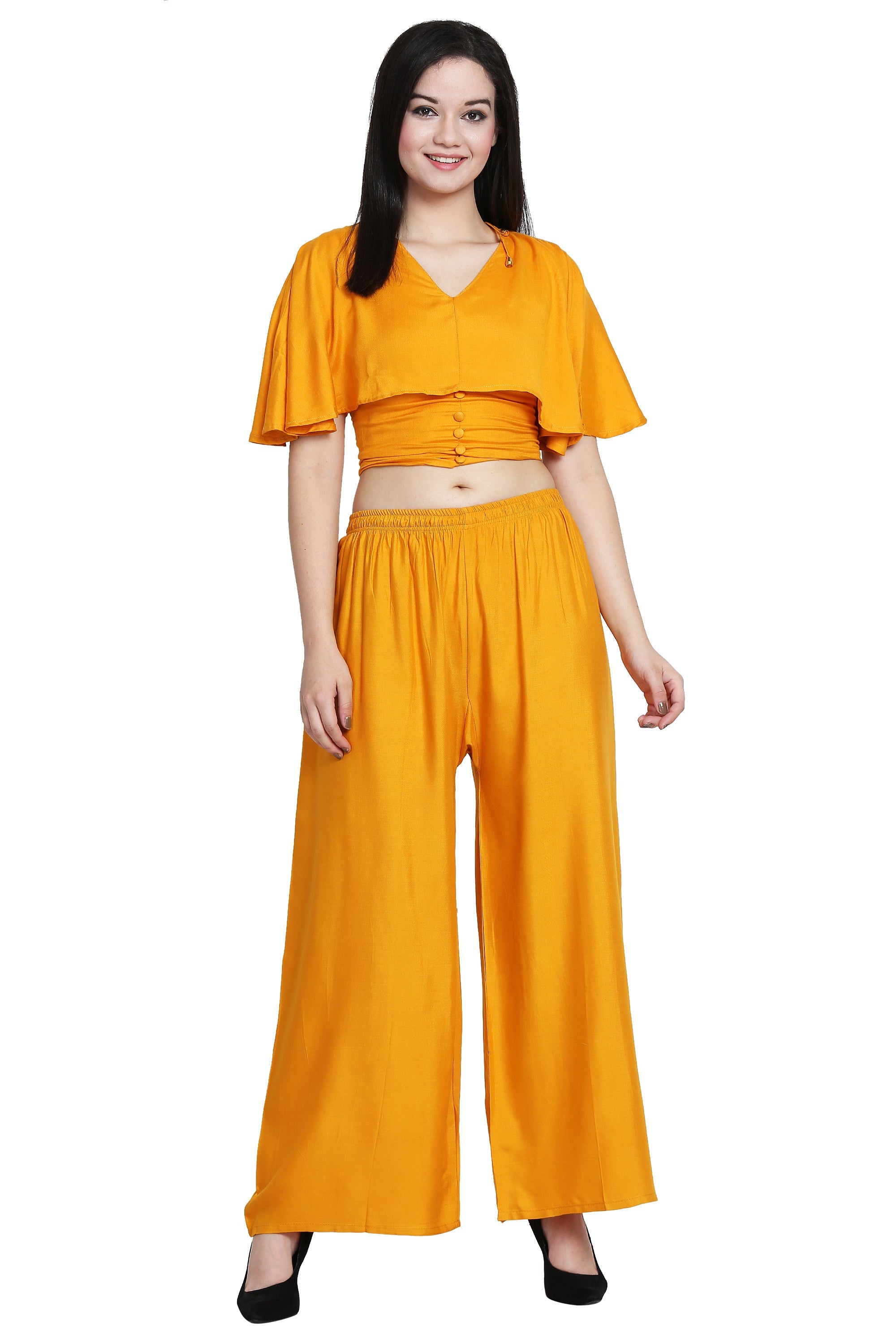 PAVONINE Mustard Color Rayon Fabric Half Flared Sharara For Women - Distacart