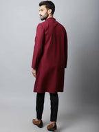 Even Apparels Maroon Color Linen Pure Cotton Men's Kurta With Side Placket (SLD1182) - Distacart