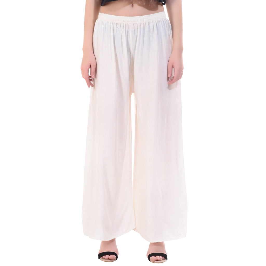 PAVONINE Off-White Color Rayon Fabric Half Flared Sharara For Women - Distacart