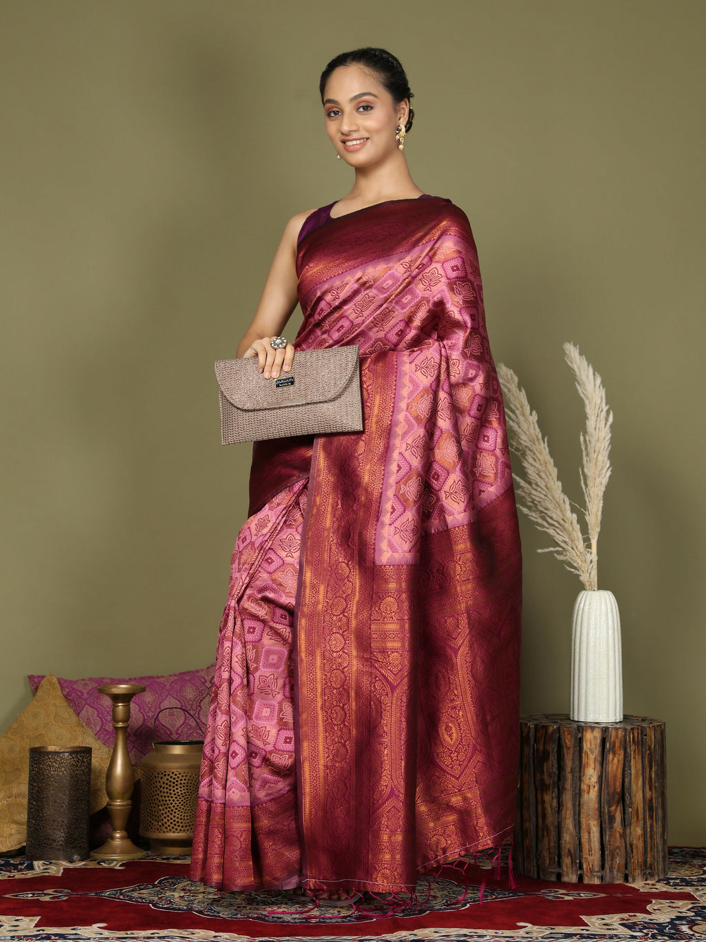 Shree Shyam Fashion Lichi Silk Light Pink Saree - Distacart