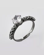 VOJ white CZ-detail Stainless Steel Cubic Zirconia Rhodium Plated Adjustable Finger Ring