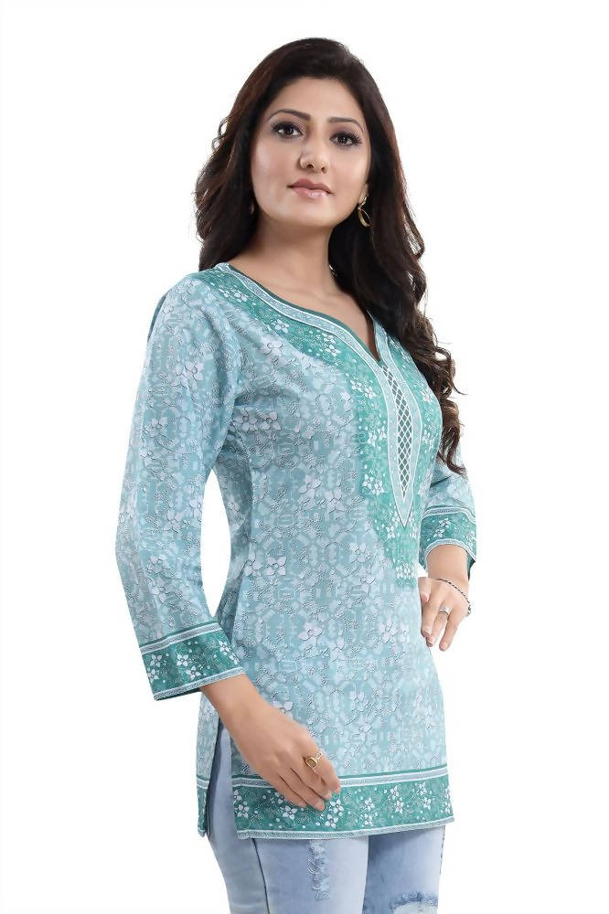 Snehal Creations Alluring Faux Crepe Printed Short Kurti Tunic Top