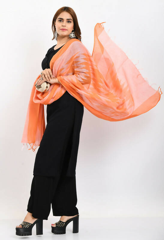 Mominos Fashion Moeza Women's Handloom Cotton Ikkat Orange Dupatta - Distacart