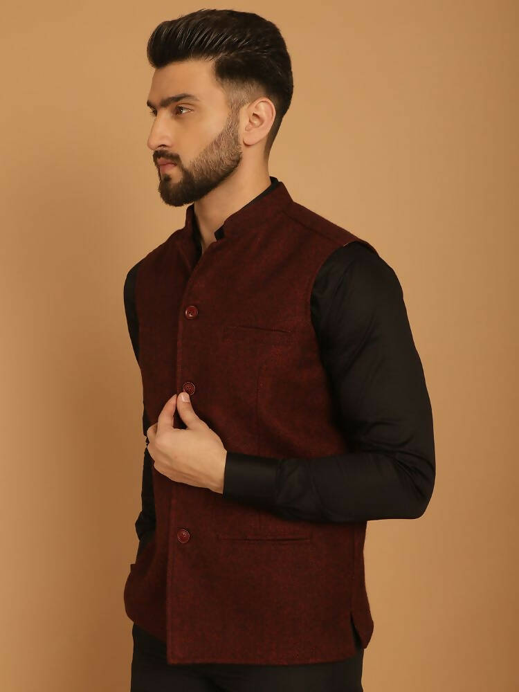 Even Apparels Pure Wool Nehru Jacket - Maroon