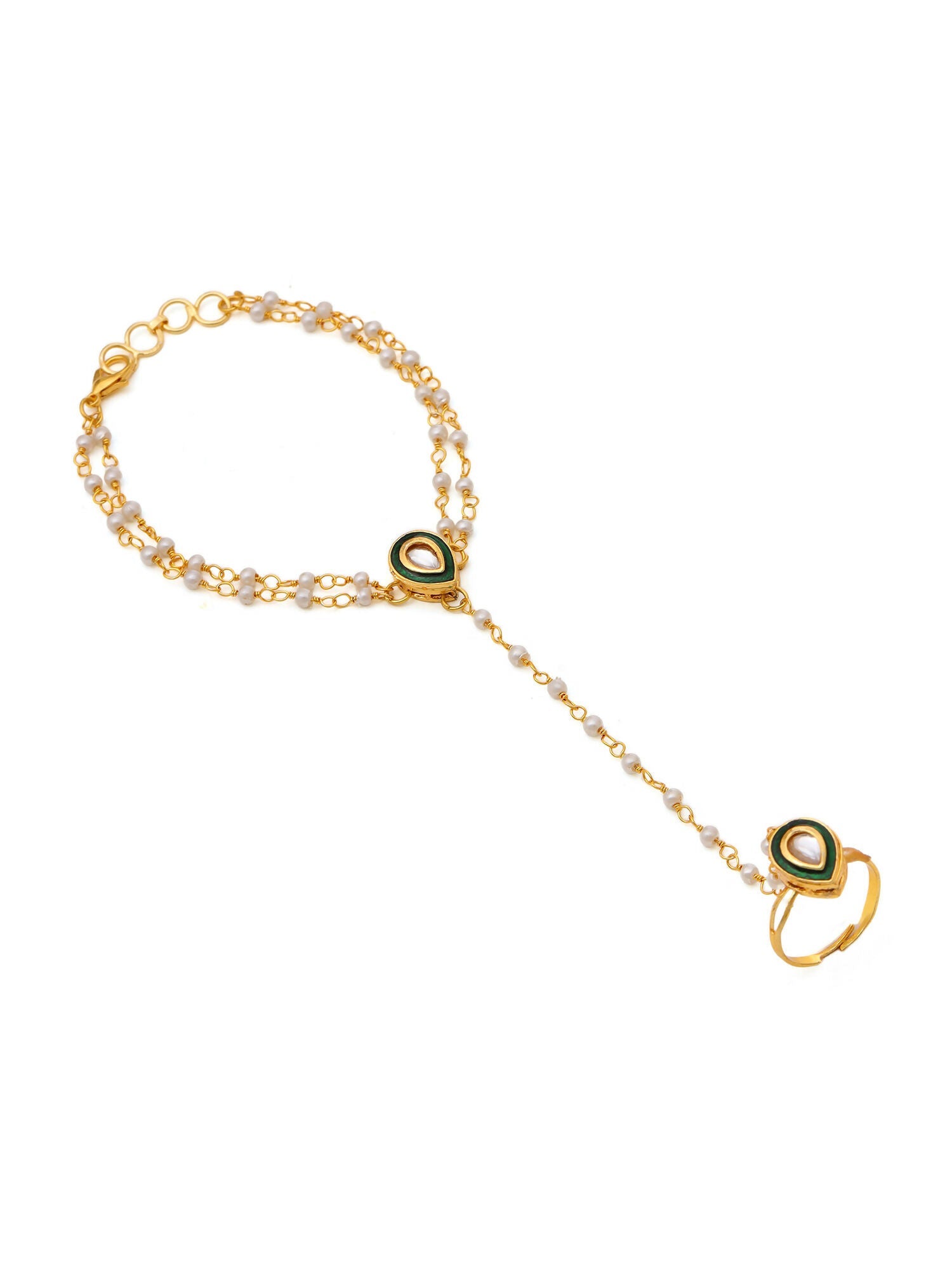 Ruby Raang Gold Green Meenakari Kundan Haath Phool - Distacart