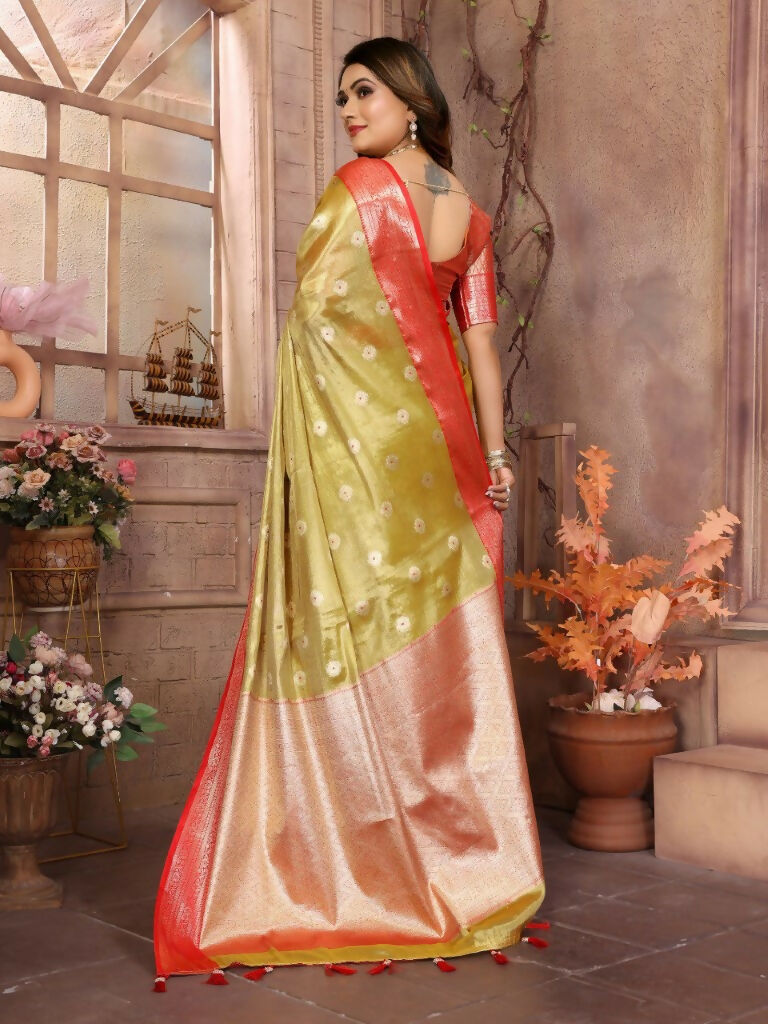 Anaita Golden Tissue Silk With Zari Weaving Saree With Blouse