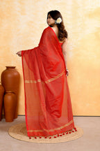 Piyari Fashion Women's Red Embellished Cotton Blend Zari Check Handloom Saree - Distacart